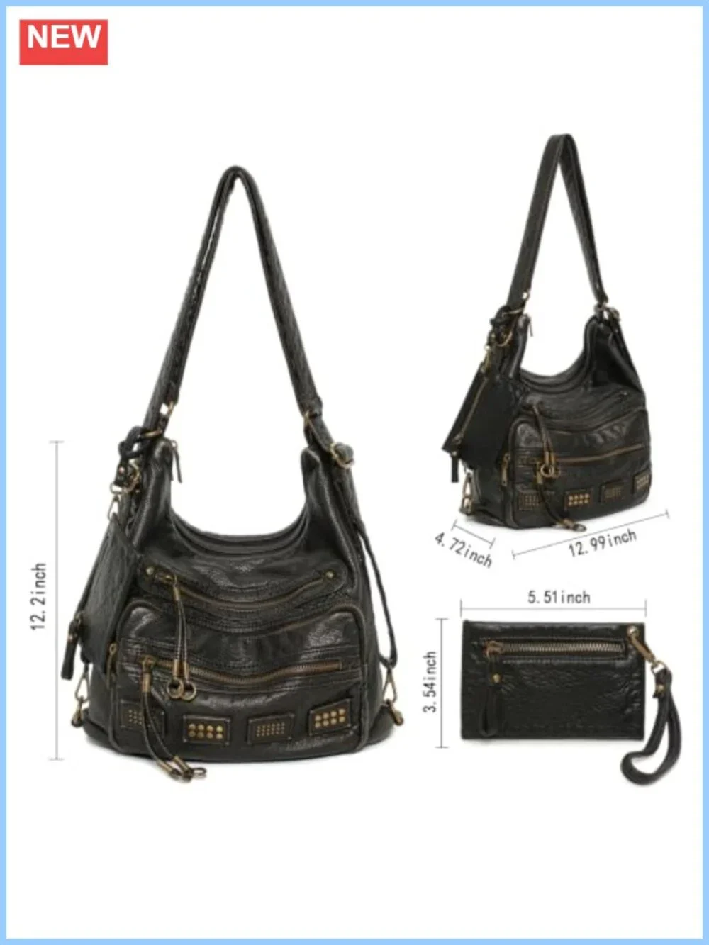 Vegan Leather Hobo Bag Y2K Shoulder Purse Crossbody